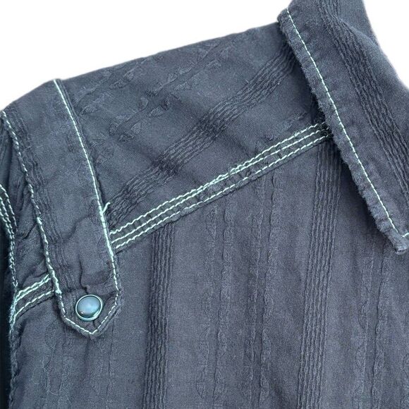 Pop Icon Shirt Mens XL Western Pearl Snaps Blue 100% Cotton Long Sleeve Detail - Picture 6 of 13